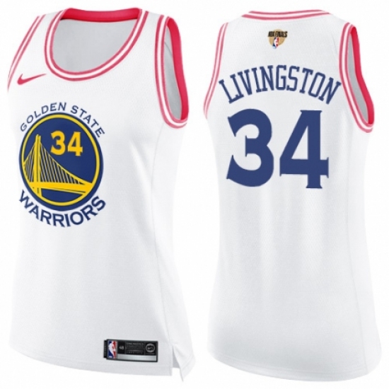 Women's Nike Golden State Warriors #34 Shaun Livingston Swingman White/Pink Fashion 2018 NBA Finals Bound NBA Jersey - Ujersey