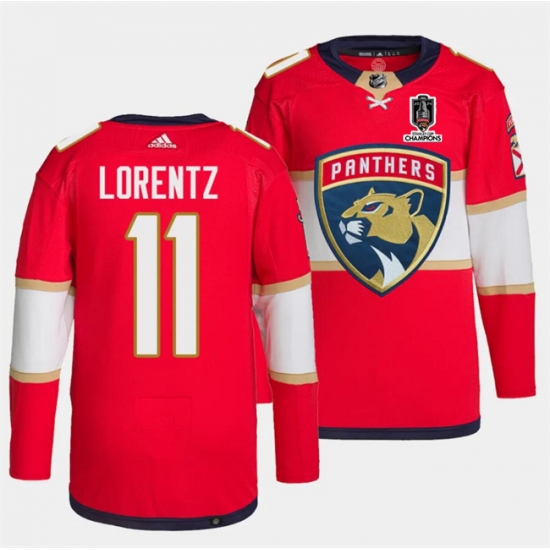 Men's Florida Panthers #11 Steven Lorentz Red Home 2024 Stanley Cup Champions Stitched Jersey - Ujersey