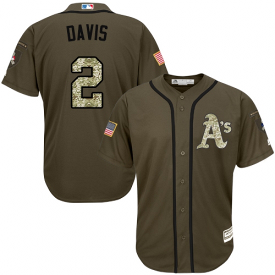 Youth Majestic Oakland Athletics #2 Khris Davis Replica Green Salute to Service MLB Jersey - Ujersey