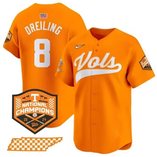 Men's Tennessee Volunteers #8 Dylan Dreiling Orange 2024 Champions Vapor Limited Baseball Stitched Jersey - Ujersey