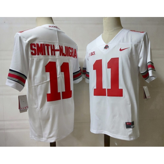 Ohio State Buckeyes #11 Smith-Njigba White Scarlet NCAA Football Jersey