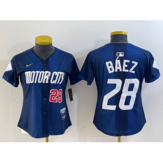 Women's Detroit Tigers #28 Javier Baez 2024 Navy City Connect Cool Base Limited Stitched Jerseys - Ujersey