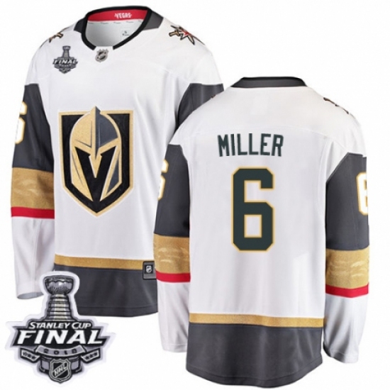 Men's Vegas Golden Knights #6 Colin Miller Authentic White Away Fanatics Branded Breakaway 2018 Stanley Cup Final NHL Jersey - Ujersey
