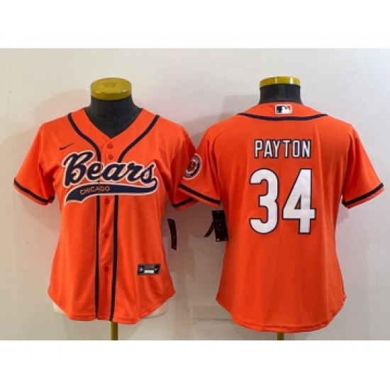 Women's Chicago Bears #34 Walter Payton Orange With Patch Cool Base Stitched Baseball Jersey - Ujersey