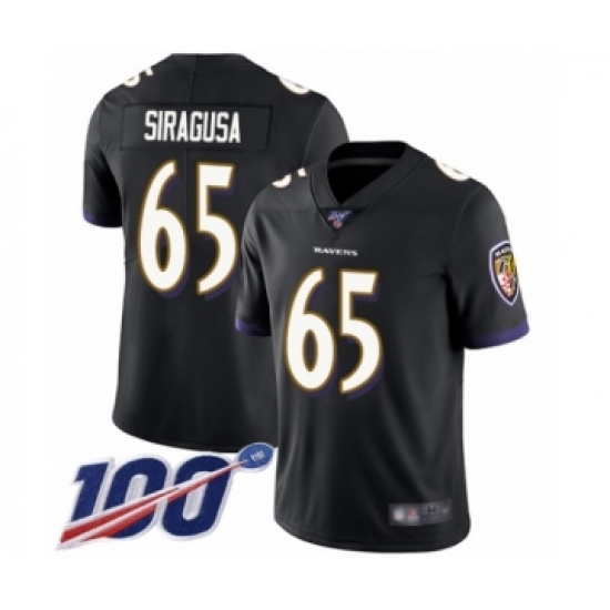 Men's Baltimore Ravens #65 Nico Siragusa Black Alternate Vapor Untouchable Limited Player 100th Season Football Jersey - Ujersey