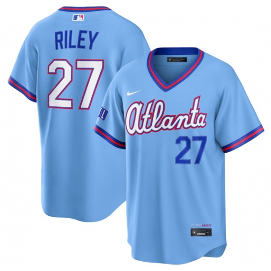 Men's Atlanta Braves #27 Austin Riley Powder Blue 2026 City Connect Stadium Stitched Baseball Jersey - Ujersey