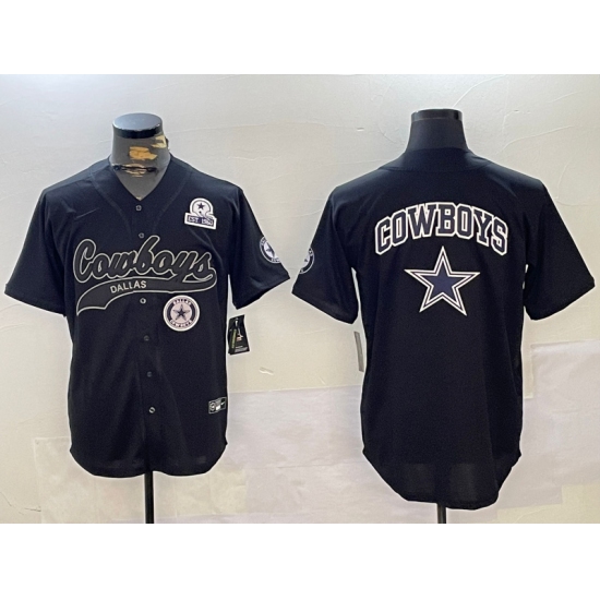 Men's Dallas Cowboys Team Big Logo Black With Cool Base Stitched Baseball Jersey - Ujersey