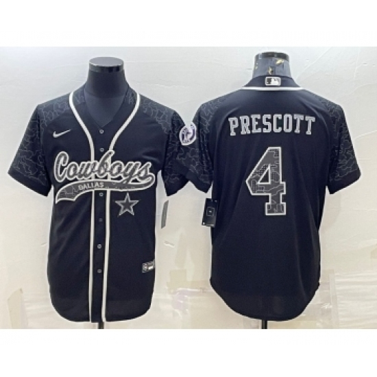 Men's Dallas Cowboys #4 Dak Prescott Black Reflective With Patch Cool Base Stitched Baseball Jersey - Ujersey