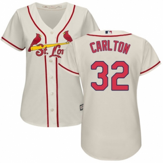 Women's Majestic St. Louis Cardinals #32 Steve Carlton Authentic Cream Alternate Cool Base MLB Jersey - Ujersey