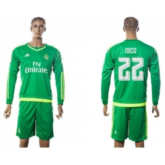 Real Madrid #22 Isco Green Long Sleeves Soccer Club Jersey
