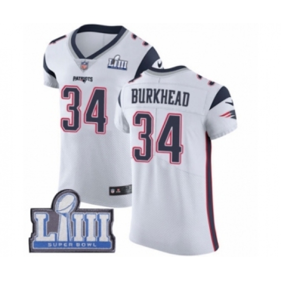 Men's Nike New England Patriots #34 Rex Burkhead White Vapor Untouchable Elite Player Super Bowl LIII Bound NFL Jersey - Ujersey