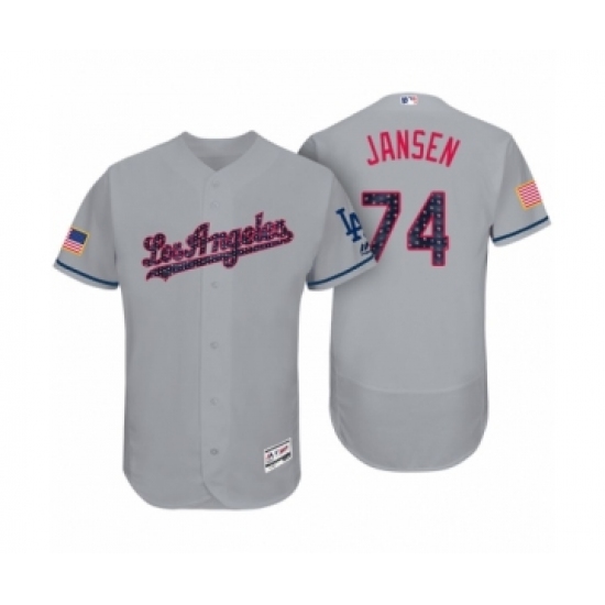Men's Los Angeles Dodgers #74 Kenley Jansen Gray 2017 Independence Day Flex Base Jersey - Ujersey