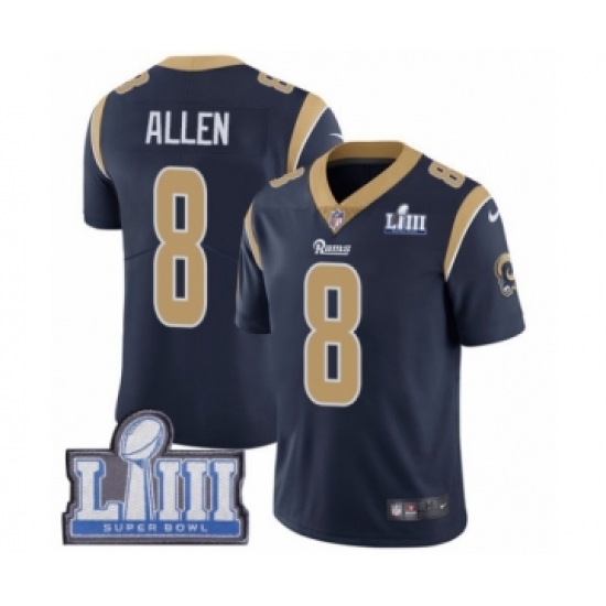 Men's Nike Los Angeles Rams #8 Brandon Allen Navy Blue Team Color Vapor Untouchable Limited Player Super Bowl LIII Bound NFL Jersey - Ujersey