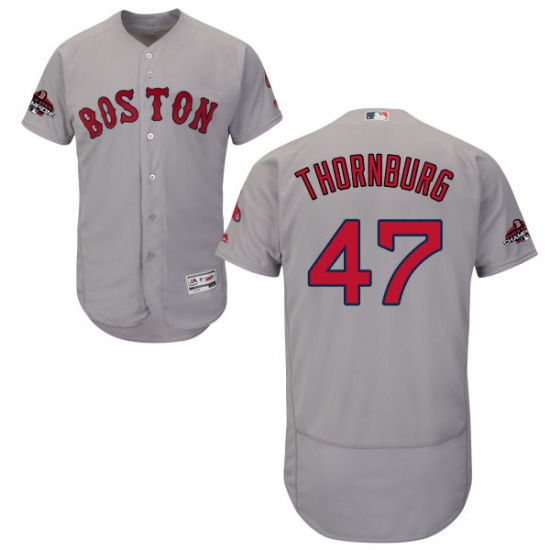 Men's Majestic Boston Red Sox #47 Tyler Thornburg Grey Road Flex Base Authentic Collection 2018 World Series Champions MLB Jersey - Ujersey