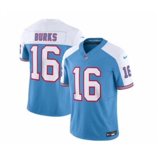 Men's Nike Tennessee Titans #16 Treylon Burks Blue White 2023 F.U.S.E. Vapor Limited Throwback Football Stitched Jersey - Ujersey