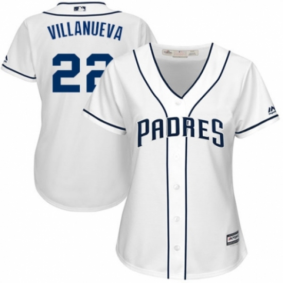 Women's Majestic San Diego Padres #22 Christian Villanueva Authentic White Home Cool Base MLB Jersey - Ujersey
