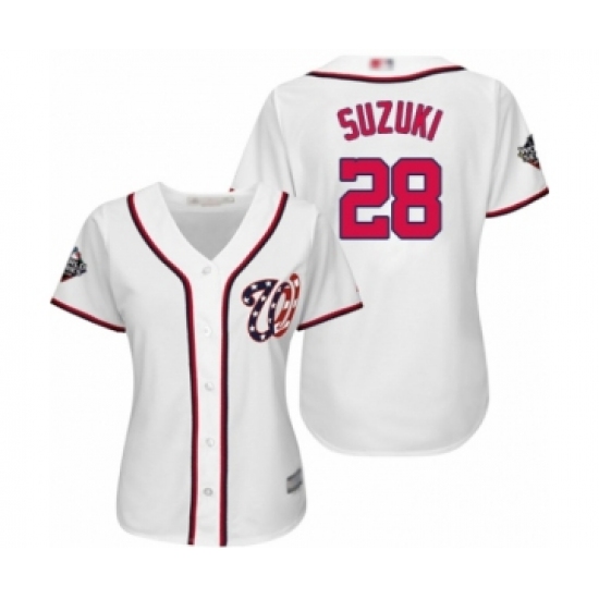 Women's Washington Nationals #28 Kurt Suzuki Authentic White Home Cool Base 2019 World Series Bound Baseball Jersey - Ujersey