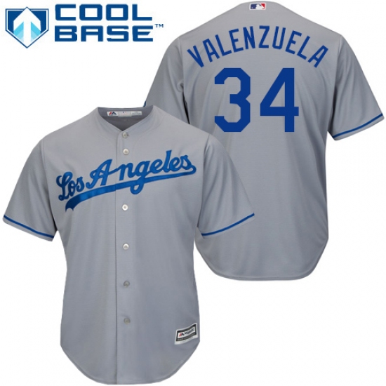 Men's Majestic Los Angeles Dodgers #34 Fernando Valenzuela Replica Grey Road Cool Base MLB Jersey - Ujersey