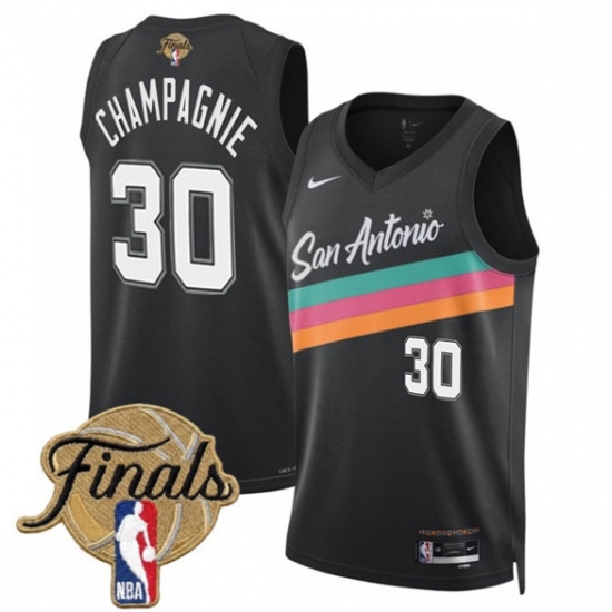 Men's San Antonio Spurs #30 Julian Champagnie Black 2026 Finals City Edition Stitched Basketball Jersey - Ujersey