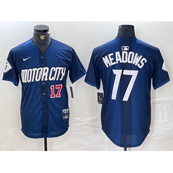 Men's Detroit Tigers #17 Parker Meadows Number Navy 2024 City Connect Cool Base Limited Stitched Jersey - Ujersey