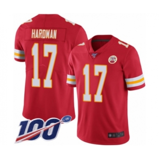 Men's Kansas City Chiefs #17 Mecole Hardman Red Team Color Vapor Untouchable Limited Player 100th Season Football Jersey - Ujersey