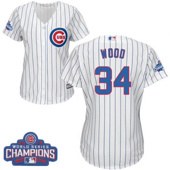 Women's Majestic Chicago Cubs #34 Kerry Wood Authentic White Home 2016 World Series Champions Cool Base MLB Jersey - Ujersey