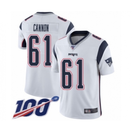 Men's New England Patriots #61 Marcus Cannon White Vapor Untouchable Limited Player 100th Season Football Jersey - Ujersey