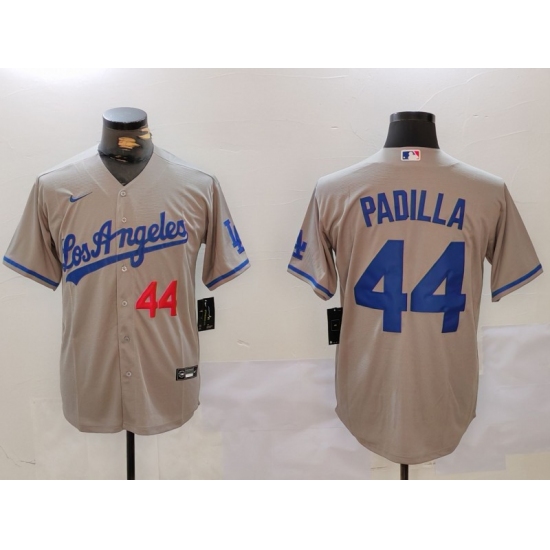 Men's Los Angeles Dodgers #44 Vicente Padilla Number Grey With los Cool Base Stitched Jersey - Ujersey