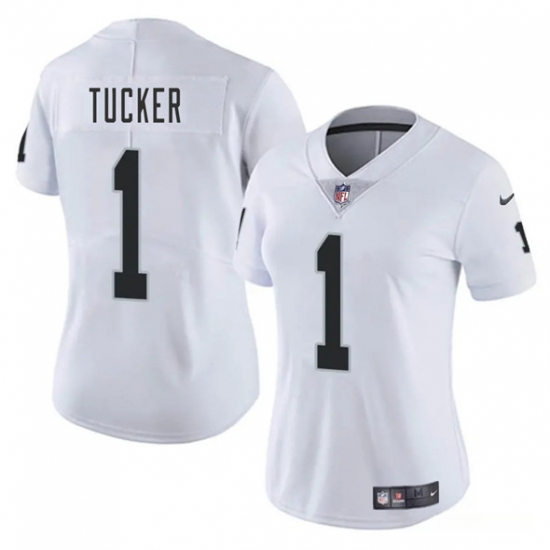 Women's Las Vegas Raiders #1 Tre Tucker White 2025 Vapor Football Stitched Jersey(Run Small) - Ujersey
