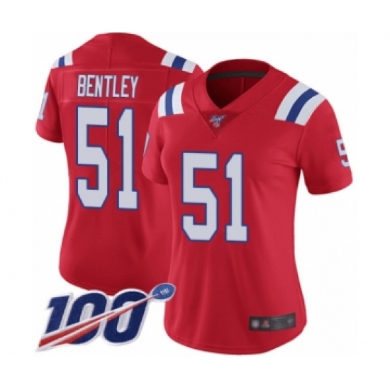 Women's New England Patriots #51 JaWhaun Bentley Red Alternate Vapor Untouchable Limited Player 100th Season Football Jersey - Ujersey
