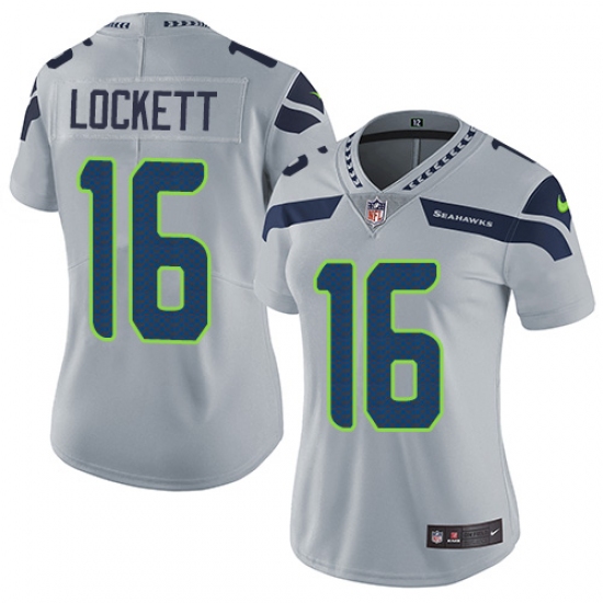 Women's Nike Seattle Seahawks #16 Tyler Lockett Grey Alternate Vapor Untouchable Limited Player NFL Jersey - Ujersey
