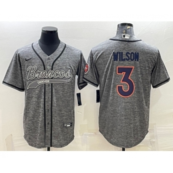 Men's Denver Broncos #3 Russell Wilson Grey Gridiron With Patch Cool Base Stitched Baseball Jersey - Ujersey