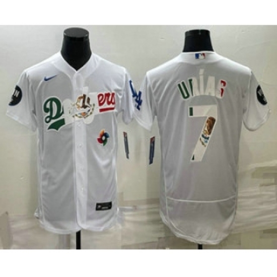 Men's Los Angeles Dodgers #7 Julio Urias White With Vin Scully Flex Base Stitched Baseball Jersey - Ujersey
