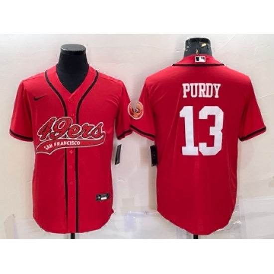 Men's San Francisco 49ers #13 Brock Purdy Red With Patch Cool Base Stitched Baseball Jersey - Ujersey