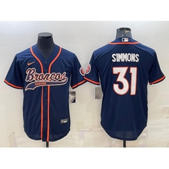 Men's Denver Broncos #31 Justin Simmons Navy Blue Stitched Cool Base Nike Baseball Jersey - Ujersey