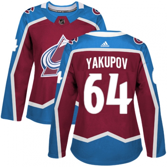 Women's Adidas Colorado Avalanche #64 Nail Yakupov Premier Burgundy Red Home NHL Jersey - Ujersey