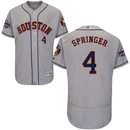 Men's Majestic Houston Astros #4 George Springer Authentic Grey Road 2017 World Series Champions Flex Base MLB Jersey - Ujersey