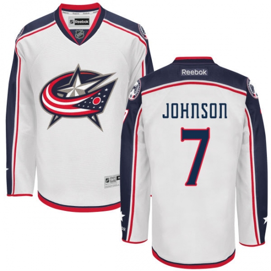 Men's Reebok Columbus Blue Jackets #7 Jack Johnson Authentic White Away NHL Jersey - Ujersey