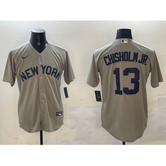 Men's New York Yankees #13 Jazz Chisholm Jr. Grey Cool Base Stitched Baseball Jersey - Ujersey