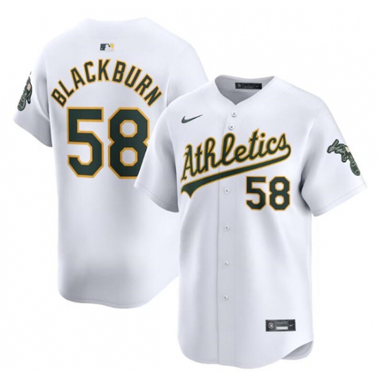 Men's Oakland Athletics #58 Paul Blackburn White Home Limited Stitched Jersey - Ujersey