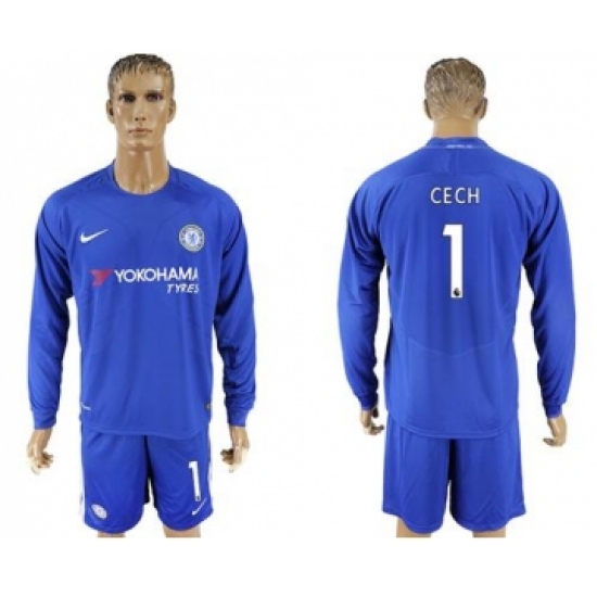 Chelsea #1 Cech Home Long Sleeves Soccer Club Jersey