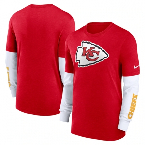 Men's Kansas City Chiefs Heather Red Slub Fashion Long Sleeve T Shirt - Ujersey