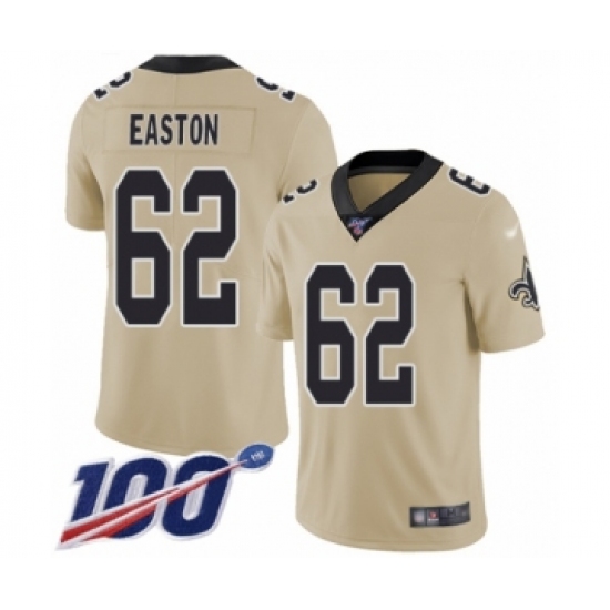 Men's New Orleans Saints #62 Nick Easton Limited Gold Inverted Legend 100th Season Football Jersey - Ujersey