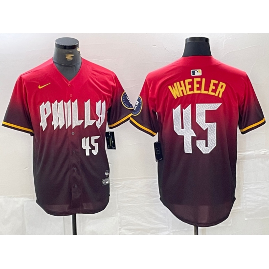 Men's Philadelphia Phillies #45 Zack Wheeler Red 2024 City Player Number Cool Base Jersey - Ujersey