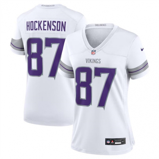 Women's Minnesota Vikings #87 T.J. Hockenson White Winter Warrior Limited Football Stitched Jersey - Ujersey