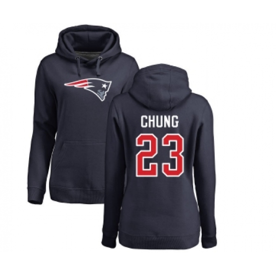 Football Women's New England Patriots #23 Patrick Chung Navy Blue Name & Number Logo Pullover Hoodie - Ujersey