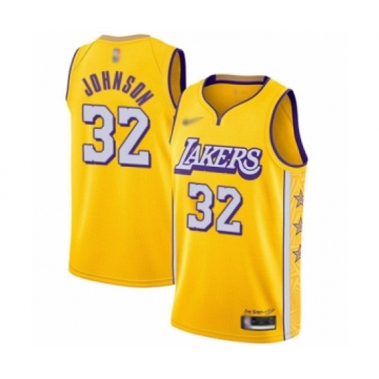 Youth Los Angeles Lakers #32 Magic Johnson Swingman Gold Basketball Jersey - 2019 20 City Edition - Ujersey
