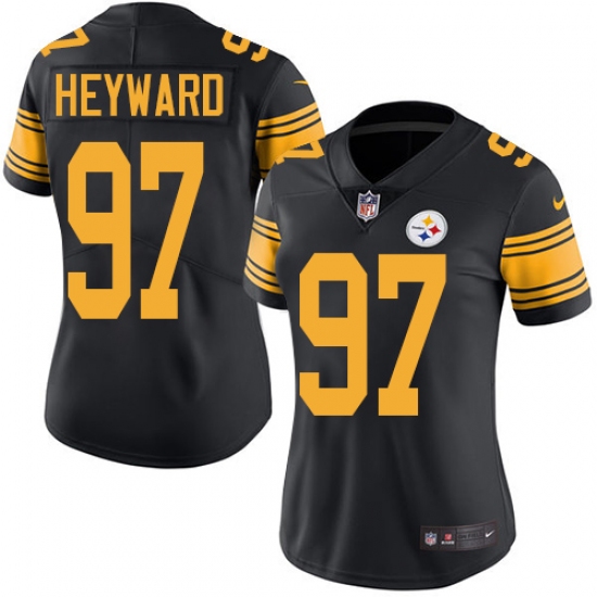 Women's Nike Pittsburgh Steelers #97 Cameron Heyward Limited Black Rush Vapor Untouchable NFL Jersey - Ujersey