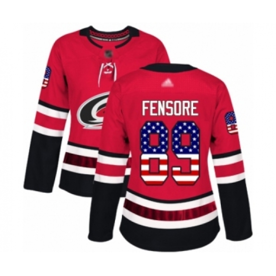 Women's Carolina Hurricanes #89 Domenick Fensore Authentic Red USA Flag Fashion Hockey Jersey - Ujersey