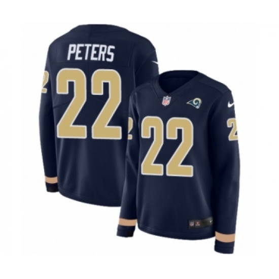 Women's Nike Los Angeles Rams #22 Marcus Peters Limited Navy Blue Therma Long Sleeve NFL Jersey - Ujersey